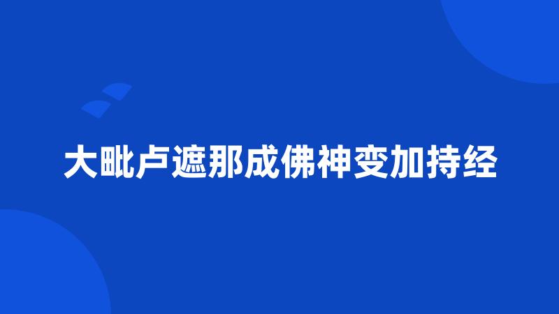 大毗卢遮那成佛神变加持经